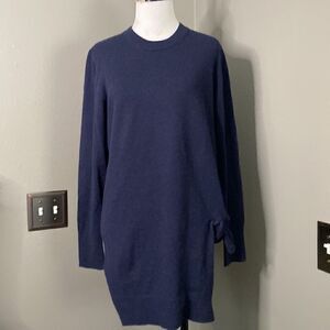 Madeleine Navy Blue Cashmere Crew Neck Sweater Blouse Side Knot Detail
